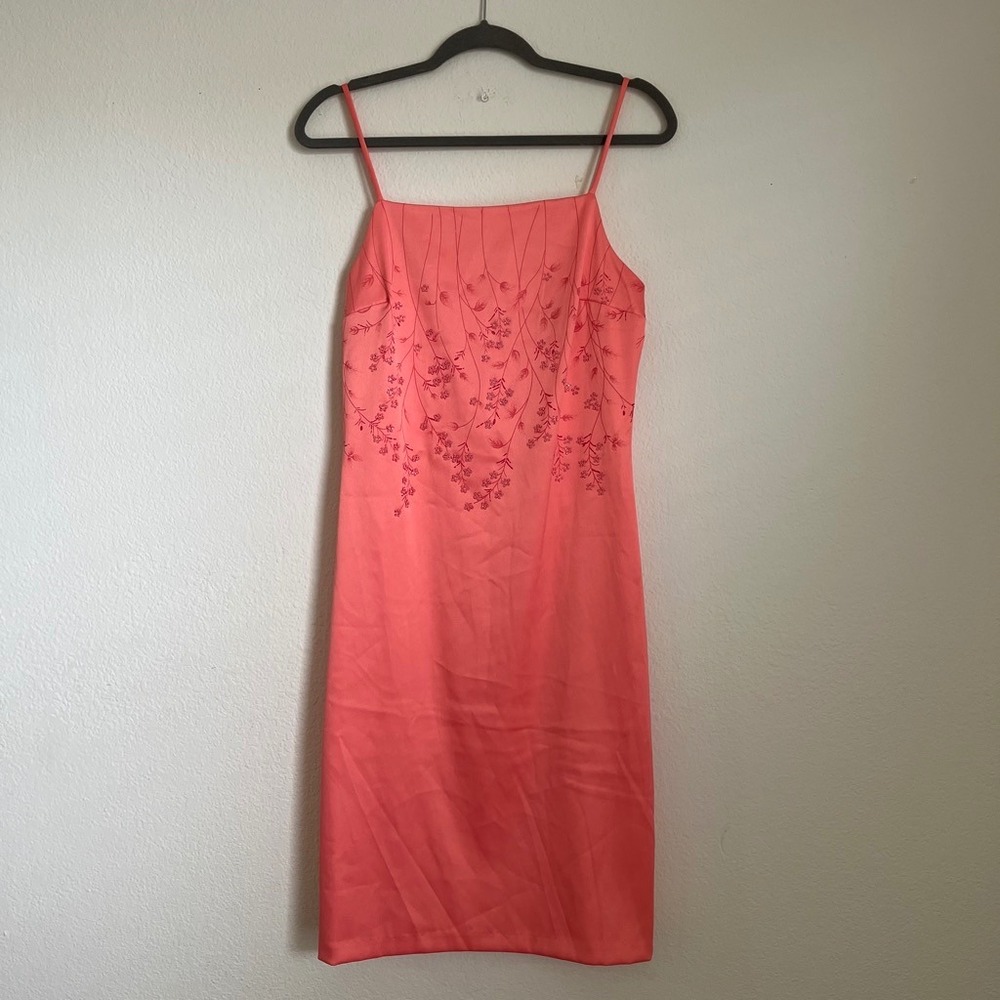 Vintage Y2K My Michelle Coral pink Embroidered Slip Dress Cocktail Size 9/10